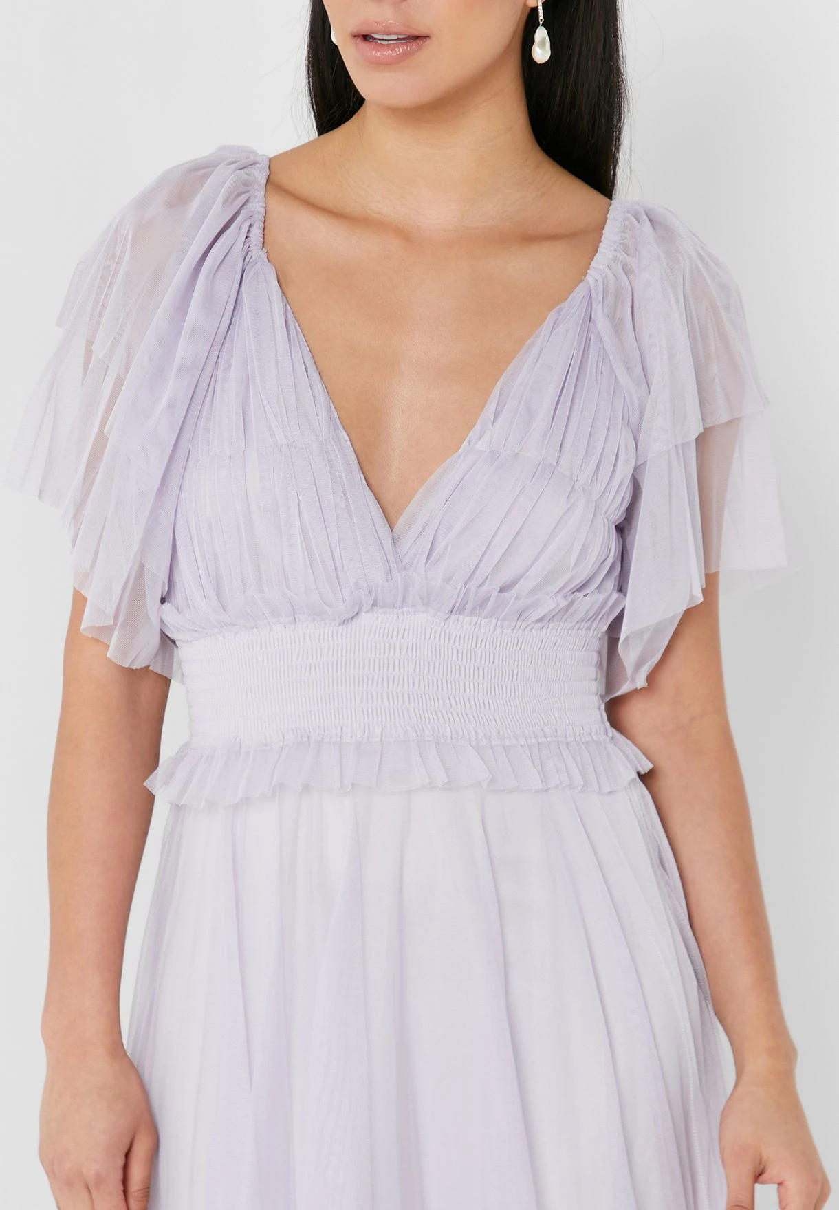 Plunge Neck Ruffle Sleeve Dress 3 Plunge Neck Ruffle Sleeve Dress - Image 3