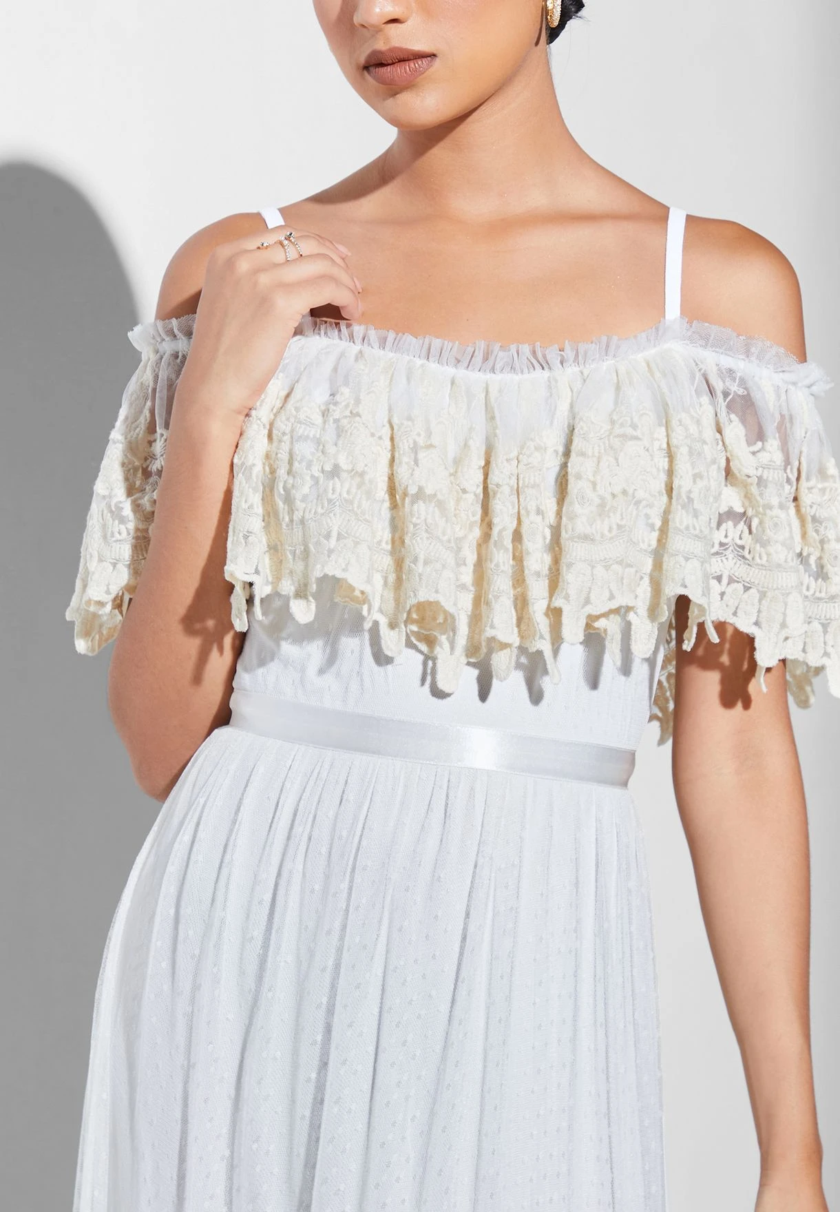 Strappy Bardot Ruffle Detail Dress 3 Strappy Bardot Ruffle Detail Dress - Image 3
