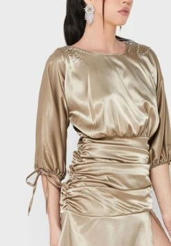 Ruched Waist Dress With Slit -Silk Bloom Dresses Store 3 zoom desktop 1923