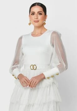 Mesh Sleeve Tiered Dress -Silk Bloom Dresses Store 3 zoom desktop 1937