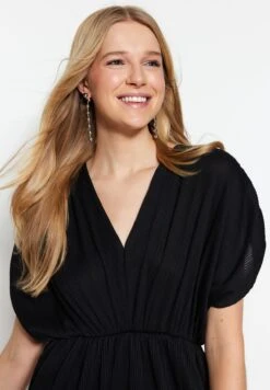 Trendyol V Neck Pleated Dress -Silk Bloom Dresses Store 3 zoom desktop 198