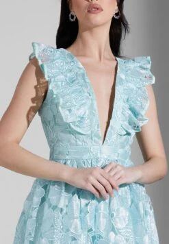 Plunge Neck Tiered Ruffle Dress -Silk Bloom Dresses Store 3 zoom desktop 1985