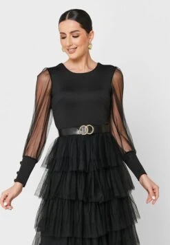 Mesh Sleeve Tiered Dress -Silk Bloom Dresses Store 3 zoom desktop 1994