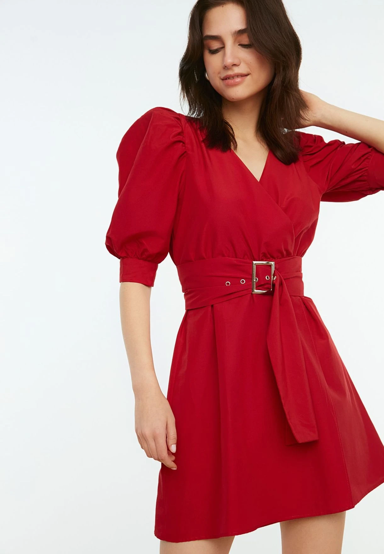 Trendyol Balloon Sleeve Wrap Dress 3 Trendyol Balloon Sleeve Wrap Dress - Image 3