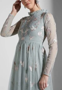 High Neck Floral Mesh Detail Dress -Silk Bloom Dresses Store 3 zoom desktop 2032