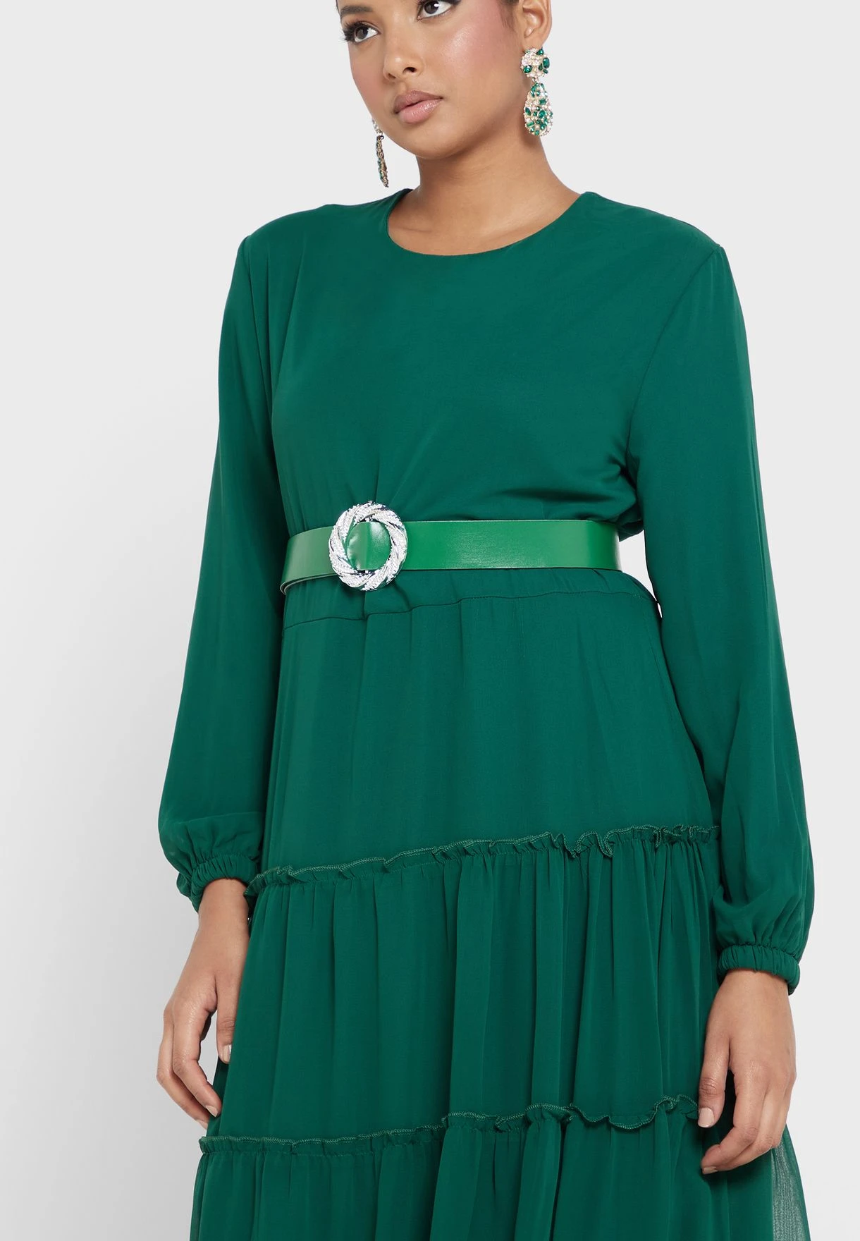 Chiffon Tiered Dress With Belt 3 Chiffon Tiered Dress With Belt - Image 3