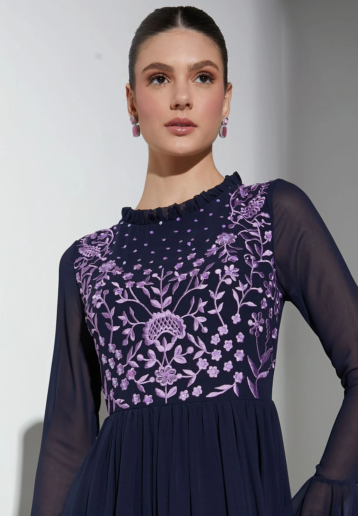 Flute Sleeve Floral Pattern Dress 3 Flute Sleeve Floral Pattern Dress - Image 3