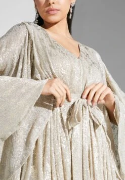 Metallic Ruffle Sleeve Self Tie Maxi Dress -Silk Bloom Dresses Store 3 zoom desktop 2097