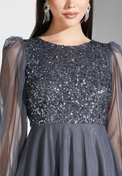 Sequin Plisse Puff Sleeve Dress -Silk Bloom Dresses Store 3 zoom desktop 2100