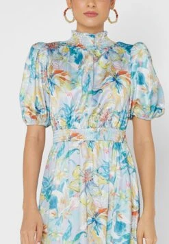 Little Mistress Puff Sleeve Floral Print Side Split Dress -Silk Bloom Dresses Store 3 zoom desktop 2112