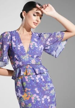 Plunge Neck Floral Print Dress -Silk Bloom Dresses Store 3 zoom desktop 2129