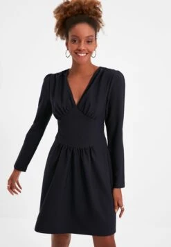 Trendyol Shirred V-Neck Dress -Silk Bloom Dresses Store 3 zoom desktop 237