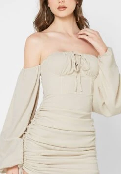 Bardot Puff Sleeve Ruched Dress -Silk Bloom Dresses Store 3 zoom desktop 266