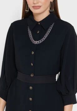 Puff Sleeve Belted Button Down Dress -Silk Bloom Dresses Store 3 zoom desktop 274