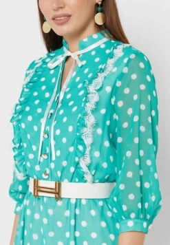Polka Dot Belted Ruffle Detail Dress -Silk Bloom Dresses Store 3 zoom desktop 280