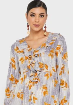 Floral Print Ruffle Detail Dress -Silk Bloom Dresses Store 3 zoom desktop 3