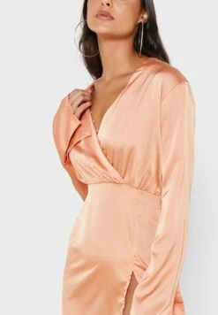 Public Desire Front Slit V-Neck Wrap Dress -Silk Bloom Dresses Store 3 zoom desktop 318