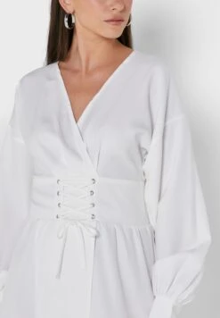 Puff Sleeve Surplice Neck Dress -Silk Bloom Dresses Store 3 zoom desktop 322