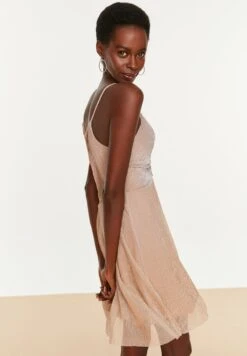 Trendyol Plunge Neck Strappy Button Detail Dress -Silk Bloom Dresses Store 3 zoom desktop 324