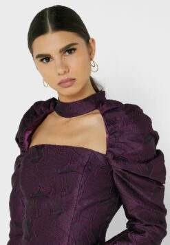 High Neck Cut Out Detail Puff Sleeve Dress -Silk Bloom Dresses Store 3 zoom desktop 369