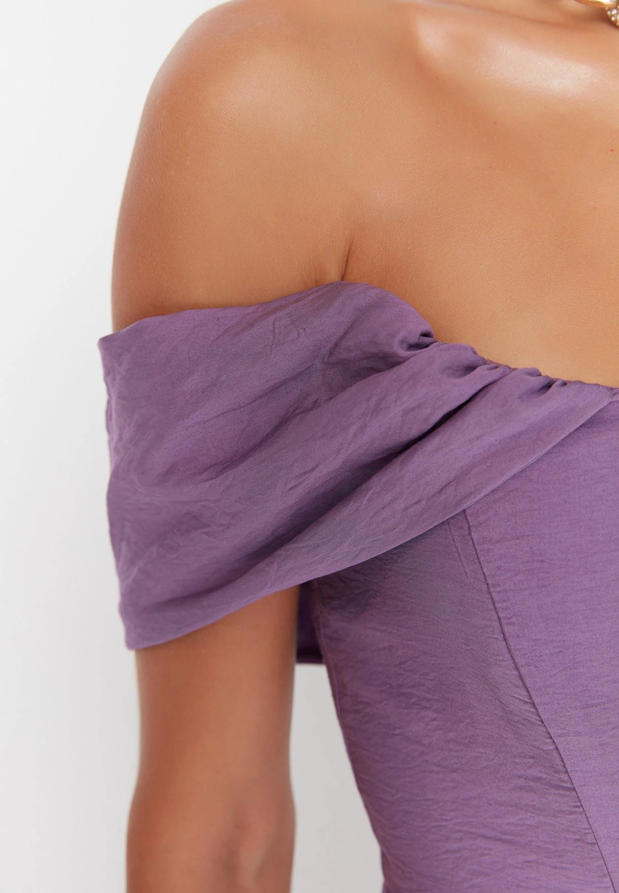 Trendyol Bardot Asymmetric Hem Ruffle Dress 3 Trendyol Bardot Asymmetric Hem Ruffle Dress - Image 3