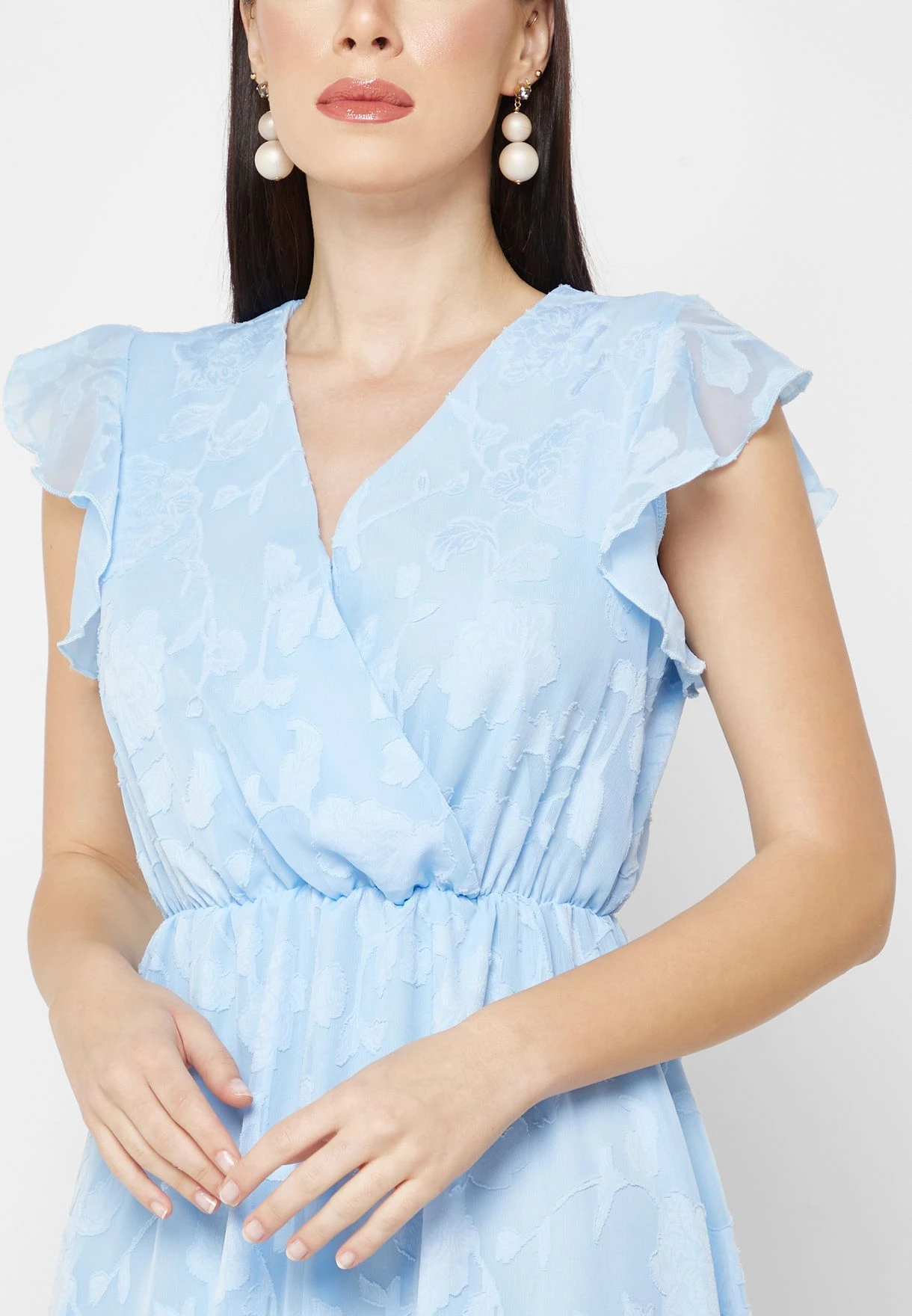 ELLA Floral Textured Frill Sleeve Dress 3 ELLA Floral Textured Frill Sleeve Dress - Image 3