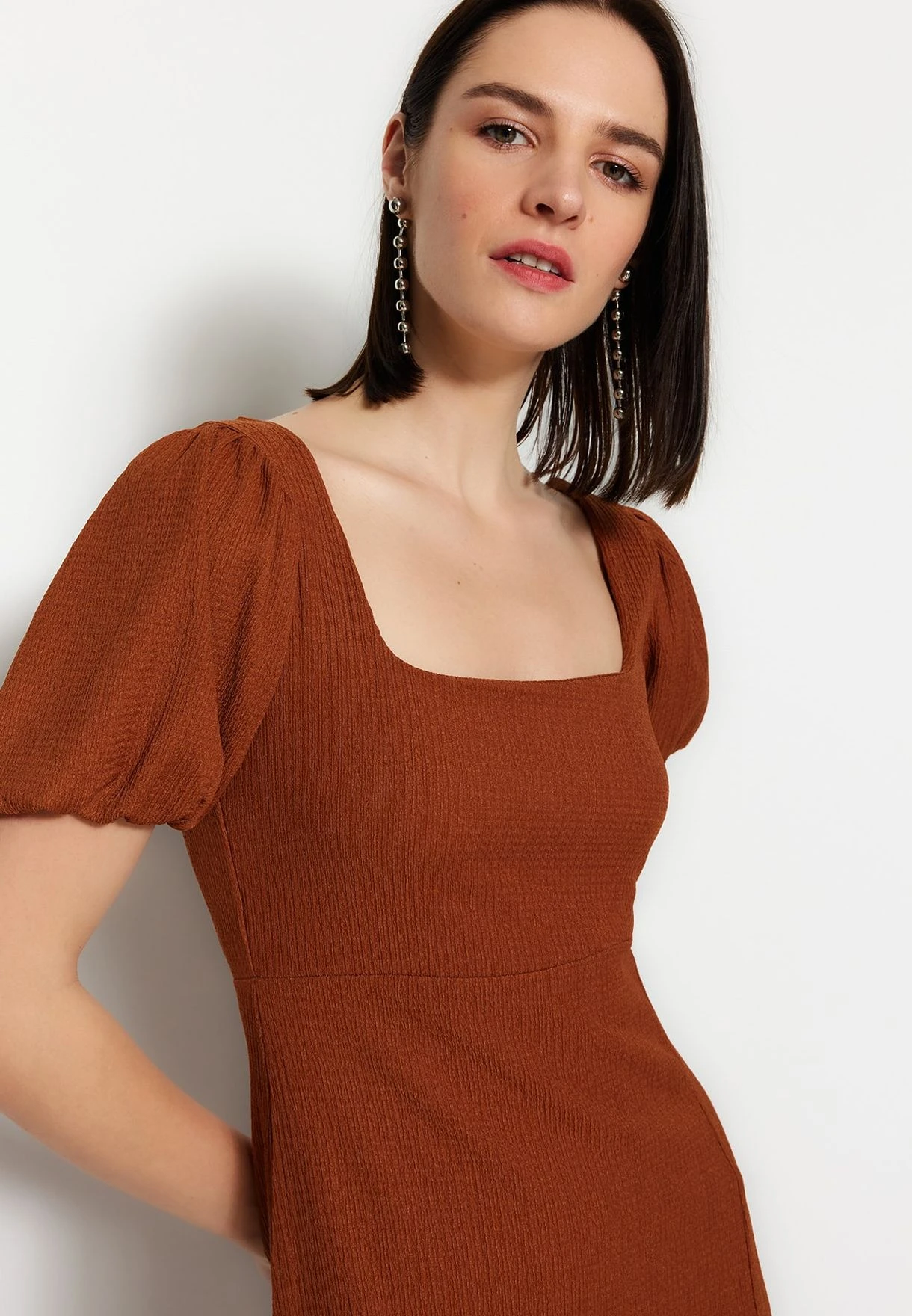 Trendyol Square Neck Slit Detail Dress 3 Trendyol Square Neck Slit Detail Dress - Image 3