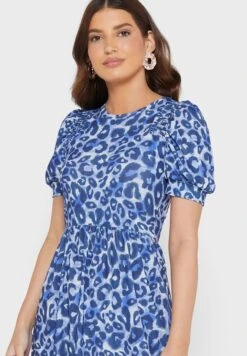 WAREHOUSE Puff Sleeve Printed Shirred Dress -Silk Bloom Dresses Store 3 zoom desktop 568