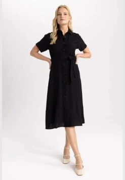 DeFacto Midi Dress With Waist-Tie And Collar -Silk Bloom Dresses Store 3 zoom desktop 570