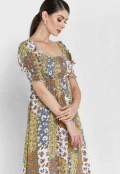 ELLA Printed Puff Sleeve Dress -Silk Bloom Dresses Store 3 zoom desktop 580