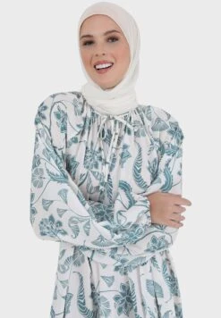 Floral Printed Balloon Flared Sleeve Dress -Silk Bloom Dresses Store 3 zoom desktop 583