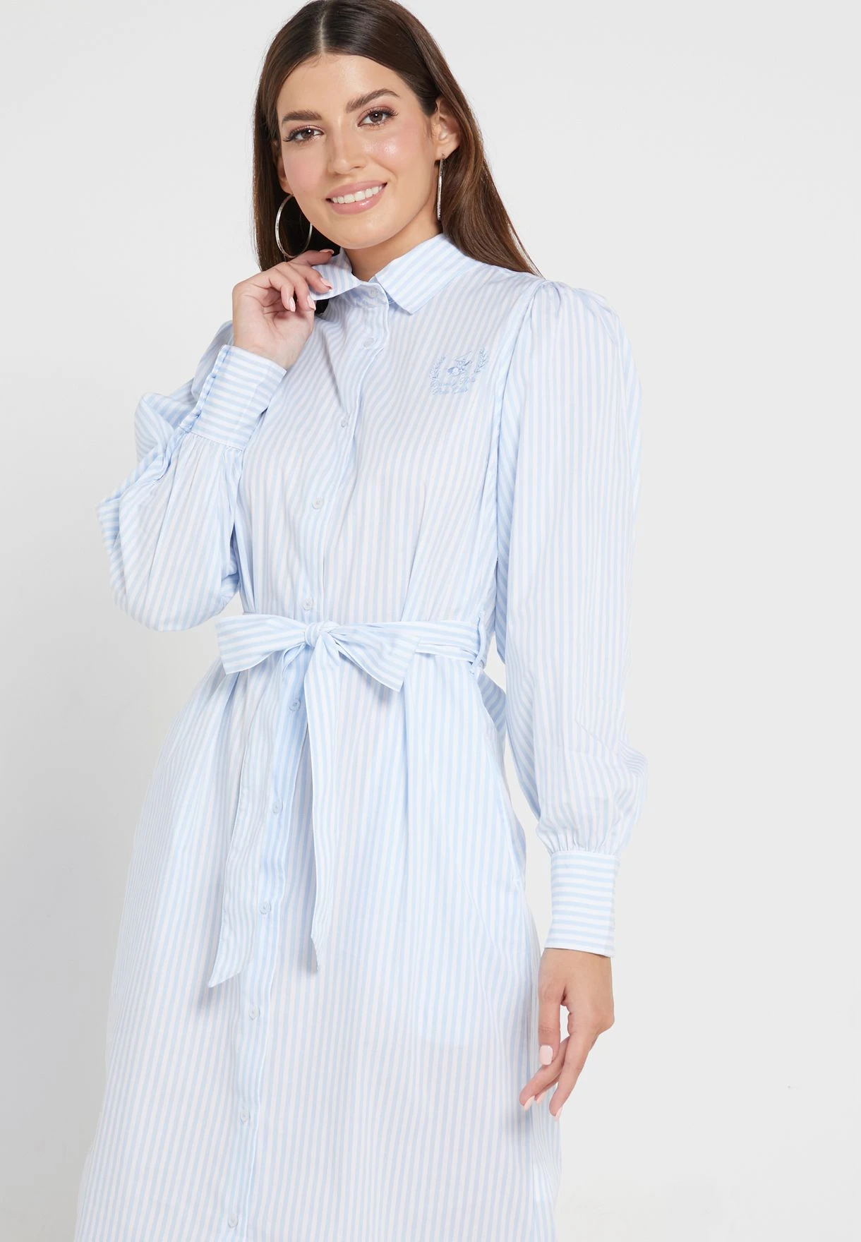 BEVERLY HILLS POLO CLUB Striped Puff Sleeve Belt Detail Dress 3 BEVERLY HILLS POLO CLUB Striped Puff Sleeve Belt Detail Dress - Image 3