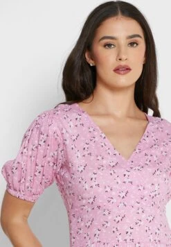 Puff Sleeve Printed Ruffle Hem Dress -Silk Bloom Dresses Store 3 zoom desktop 593