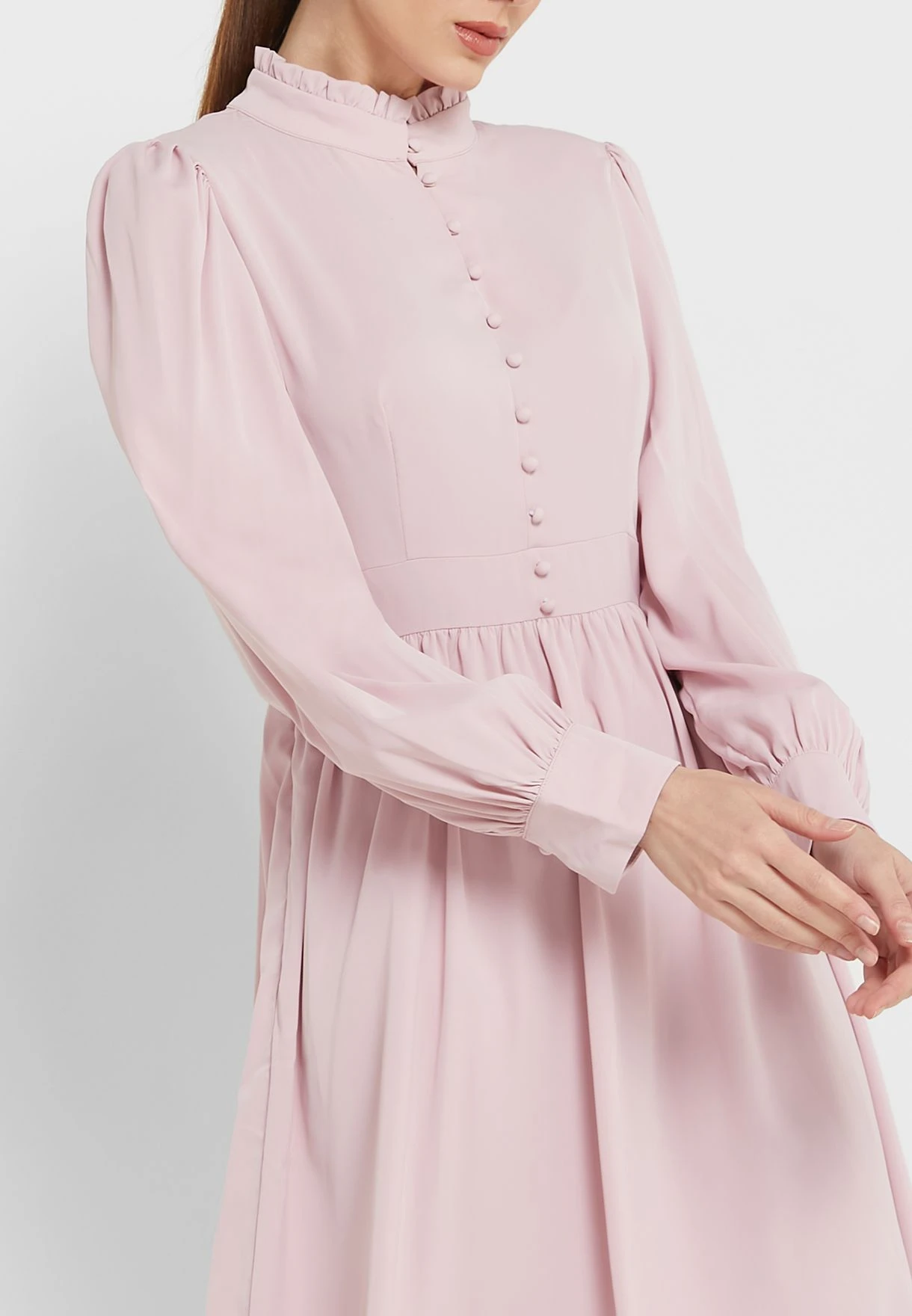 ELLA Button Detail Puff Sleeve Dress 3 ELLA Button Detail Puff Sleeve Dress - Image 3