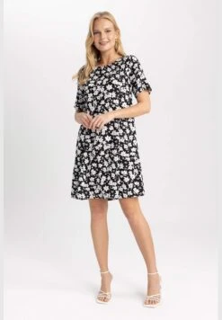 DeFacto Woman C Neck Short Sleeve Woven Dress -Silk Bloom Dresses Store 3 zoom desktop 643