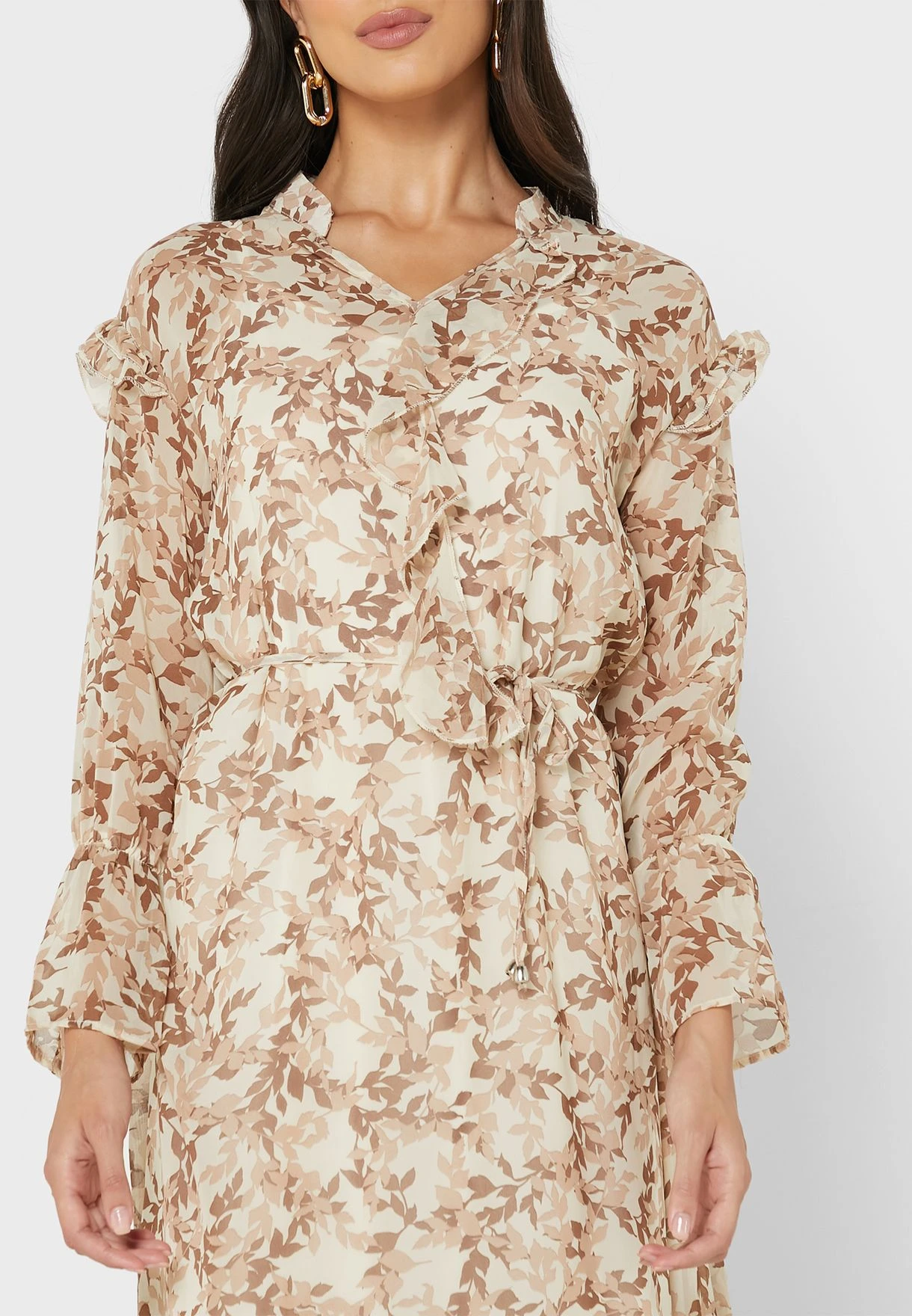 Floral Printed Puff Sleeve Tie Detail Dress 3 Floral Printed Puff Sleeve Tie Detail Dress - Image 3