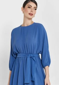 ELLA Puffed Sleeve Self Tie Midi Dress -Silk Bloom Dresses Store 3 zoom desktop 675