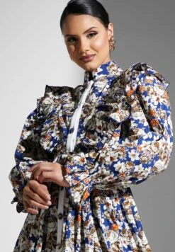 Floral Ruffle Button Detail Dress -Silk Bloom Dresses Store 3 zoom desktop 682