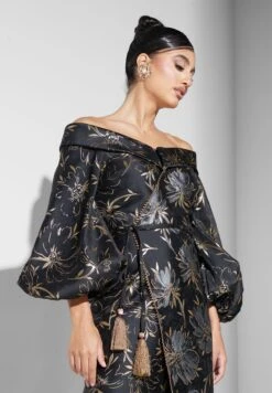 Off Shoulder Printed Wrap Dress -Silk Bloom Dresses Store 3 zoom desktop 683
