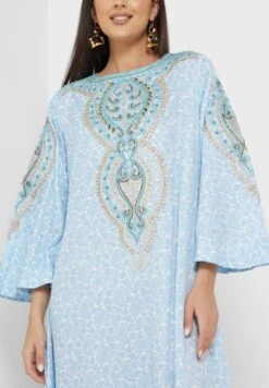Boat Neck Printed Jalabiya -Silk Bloom Dresses Store 3 zoom desktop 691
