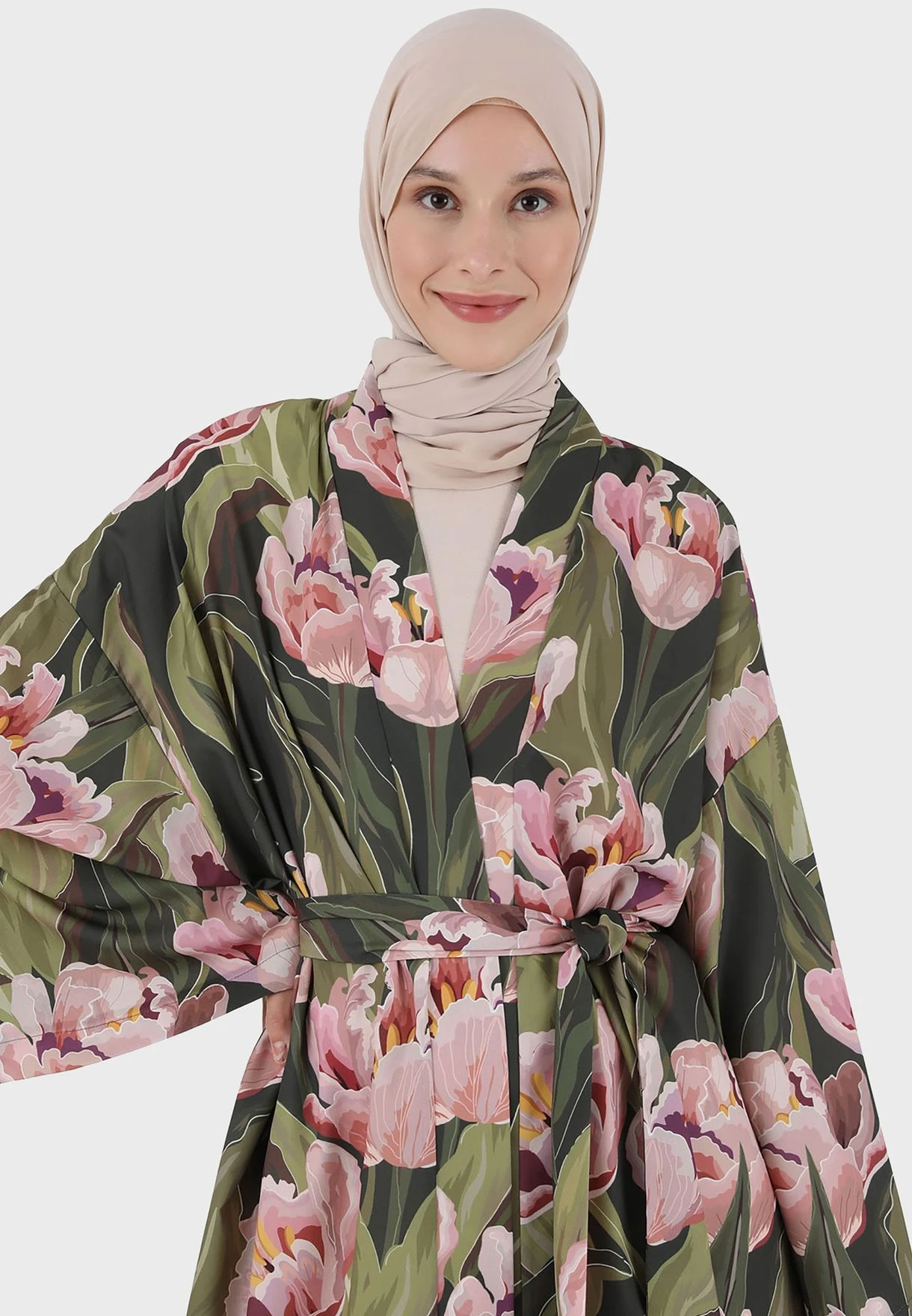 Floral Printed Flute Sleeve Tie Detail Kimono 3 Floral Printed Flute Sleeve Tie Detail Kimono - Image 3