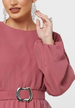 Belted Puff Sleeve Solid Dress 6 Belted Puff Sleeve Solid Dress -Silk Bloom Dresses Store 3 zoom desktop 710