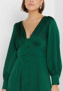 Little Mistress Plunge Neck Button Puff Sleeve Dress -Silk Bloom Dresses Store 3 zoom desktop 730