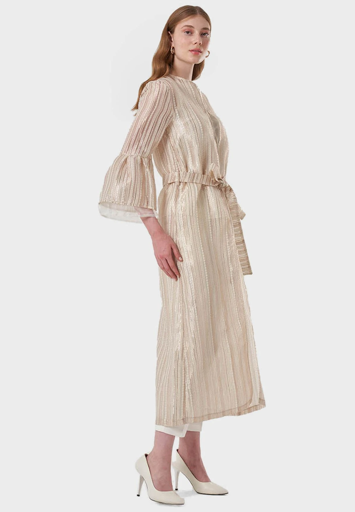 Flared Sleeve Striped Belted Dress 3 Flared Sleeve Striped Belted Dress - Image 3