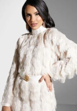 Fur High Neck Embellished Belted Dress -Silk Bloom Dresses Store 3 zoom desktop 761