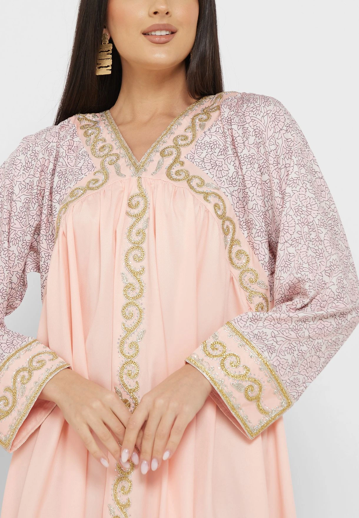 V-Neck Printed Jalabiya 3 V-Neck Printed Jalabiya - Image 3