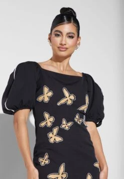 Balloon Sleeve Laser Cut Dress -Silk Bloom Dresses Store 3 zoom desktop 806