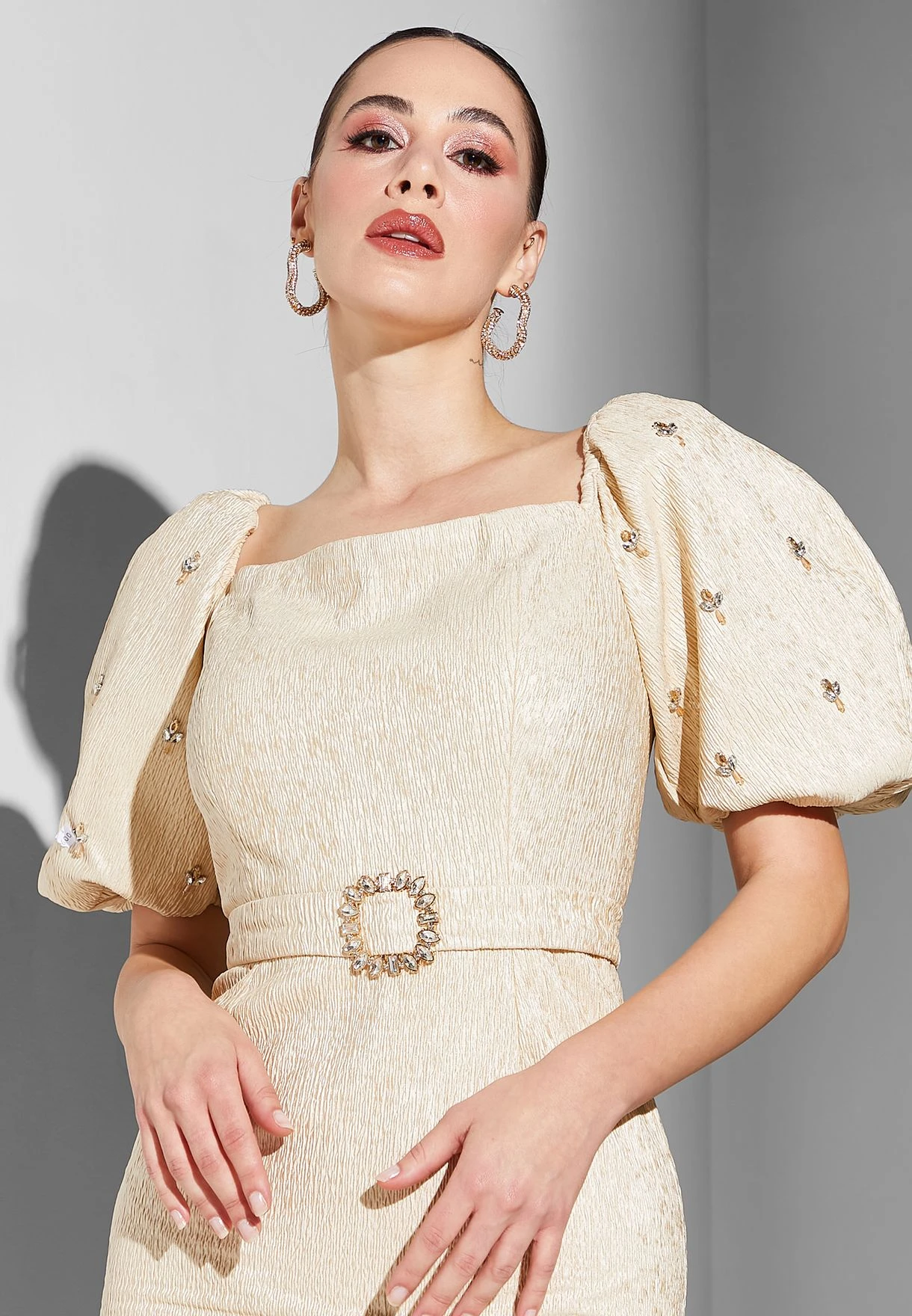 Balloon Sleeve Belted Dress 2 Balloon Sleeve Belted Dress - Image 2