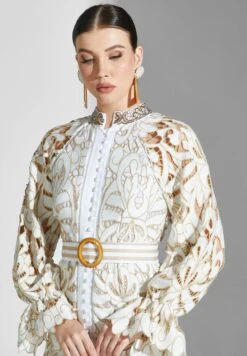 Front Slit Belted Broidered Dress -Silk Bloom Dresses Store 3 zoom desktop 838