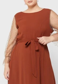 Mesh Detail Belted Fit & Flare Dress -Silk Bloom Dresses Store 3 zoom desktop 874